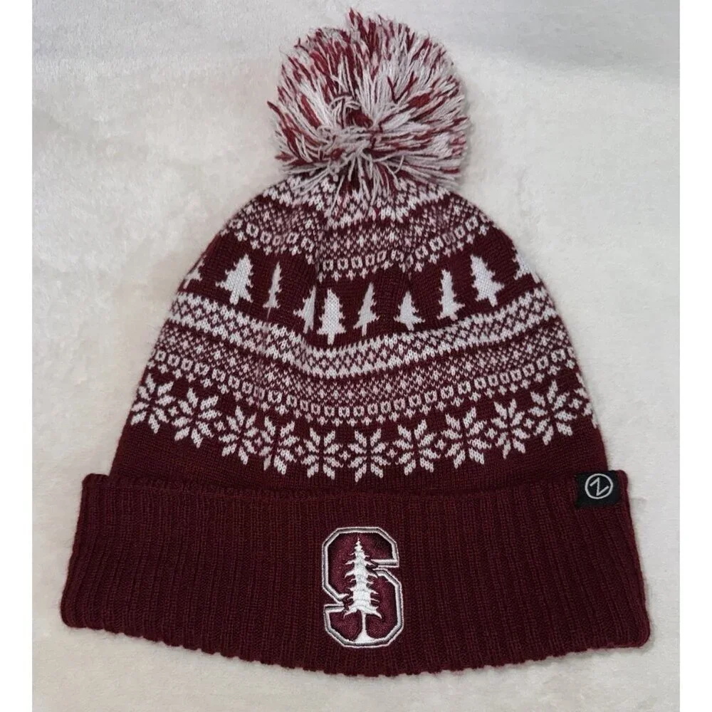 Zephyr STANFORD UNIVERSITY Cardinal Red Knit Beanie Hat Pom-Pom Unisex Winter